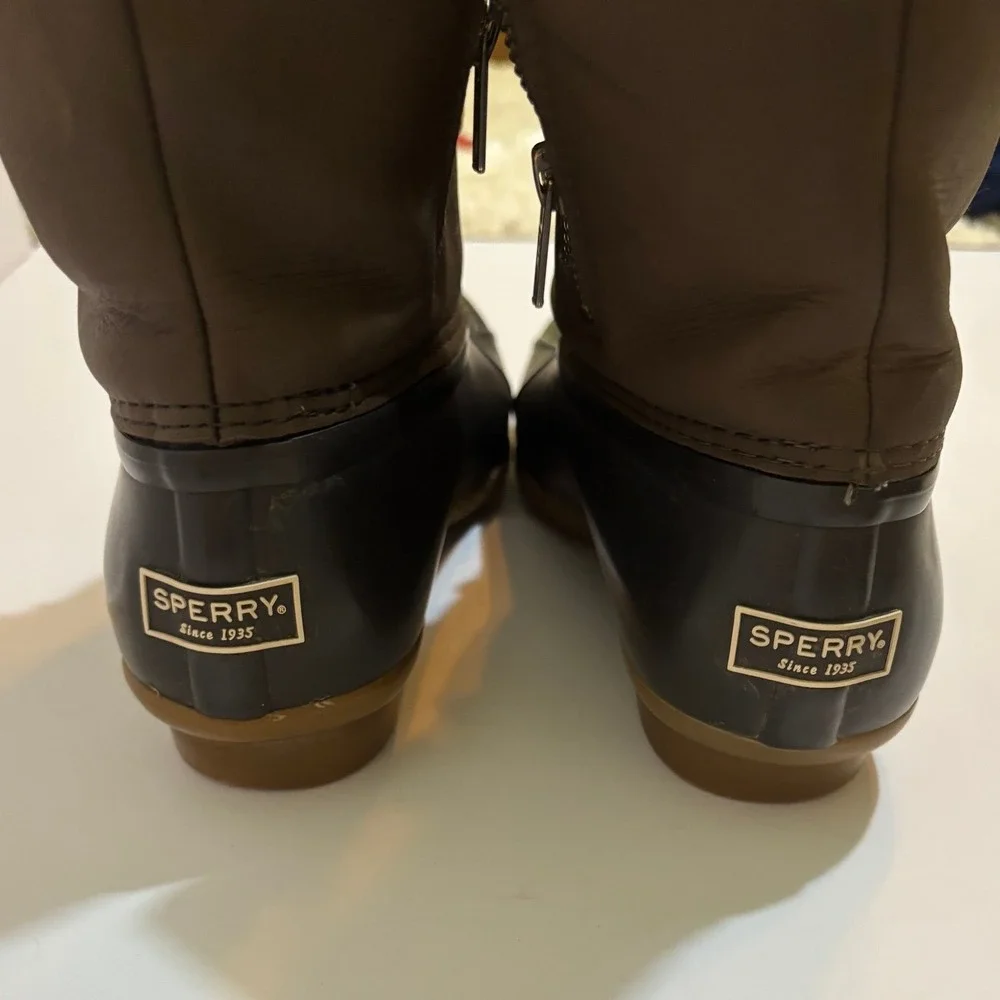Sperry Saltwater Waterproof Duck Boots Brown Olive Green STS99729 Womens 8 M